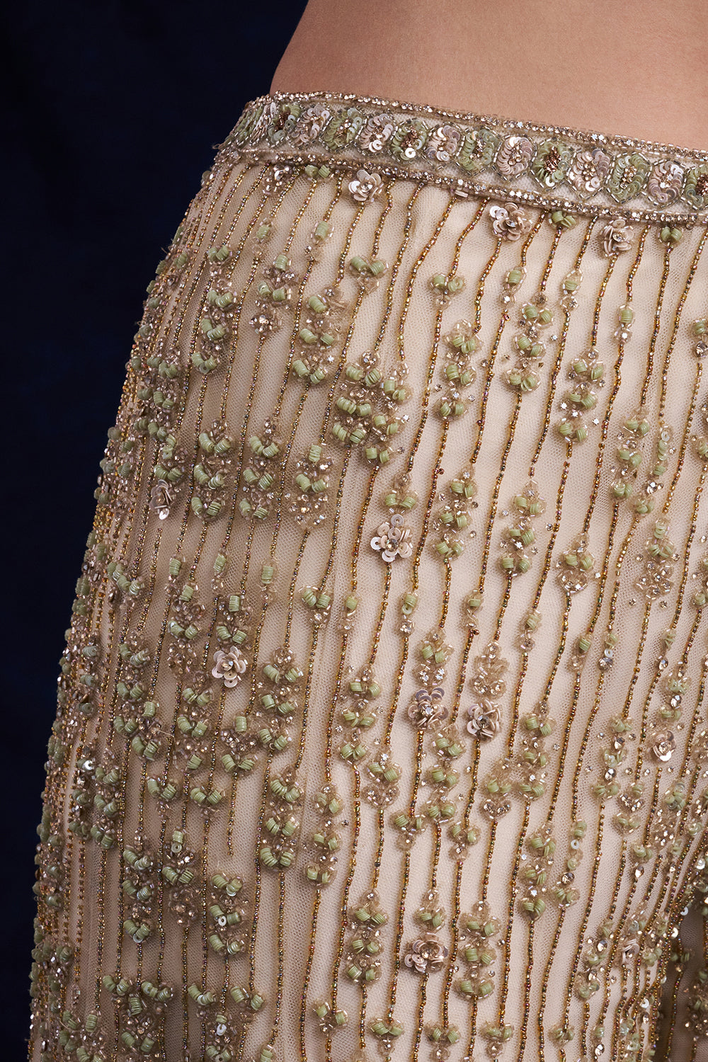 Beige Gold Net Indo-Western Set with Cutdana, Sequin and Bead Work