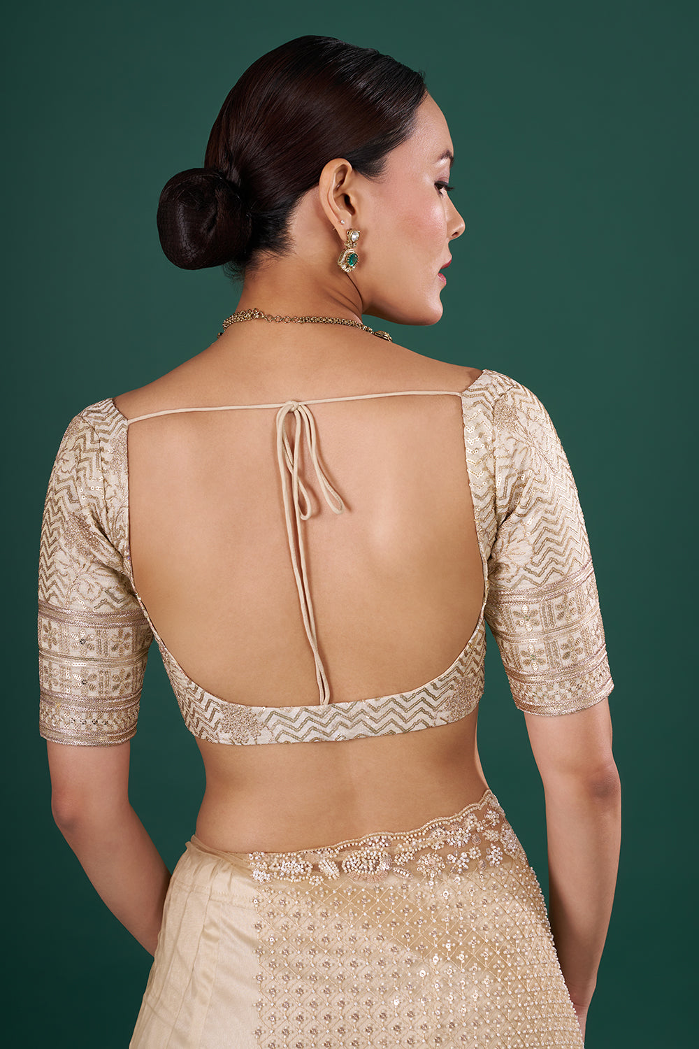 Beige Gold Net Saree with Sequin Embroidery