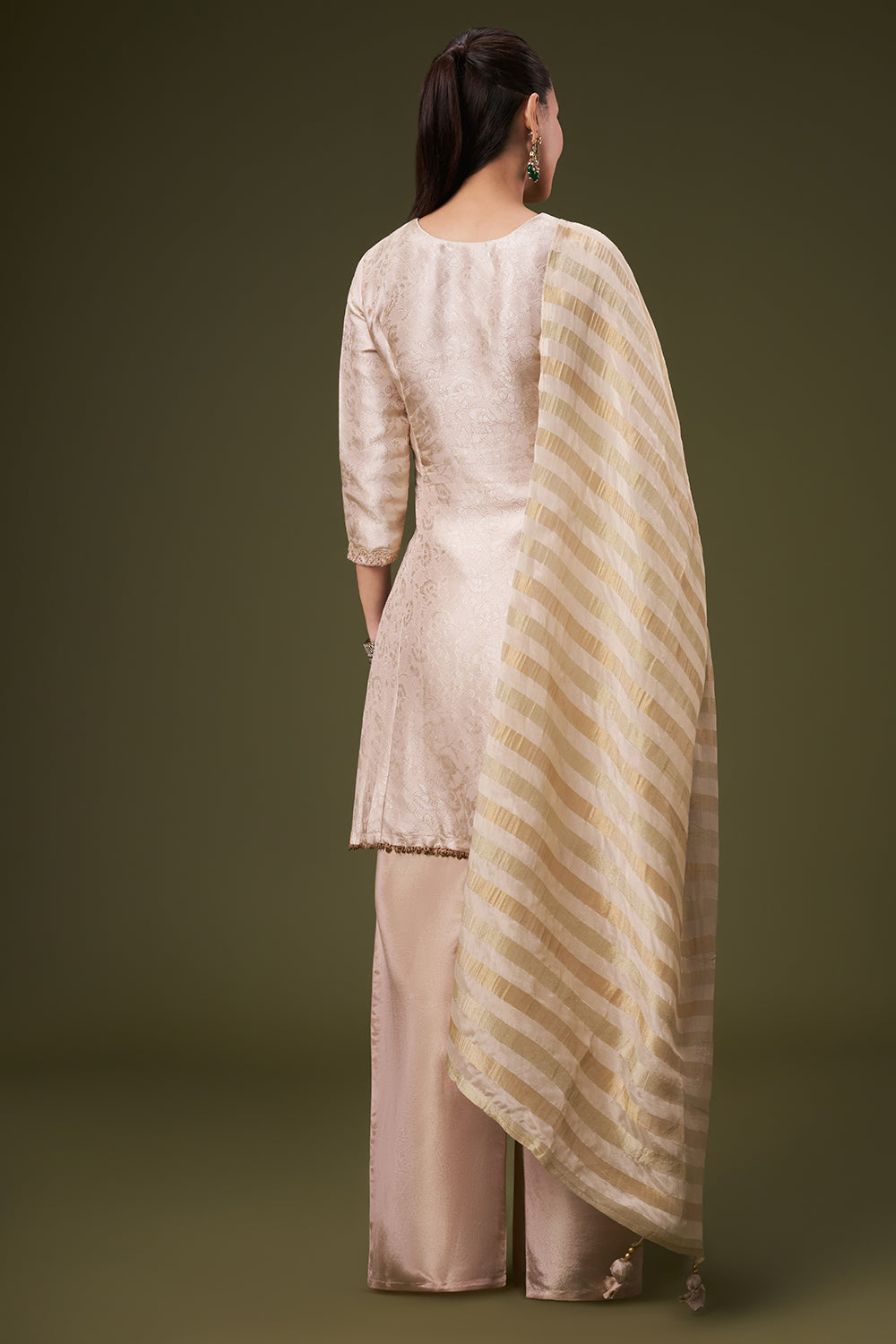 Beige Golden Brocade Palazzo Suit with Zardosi and Gota Work