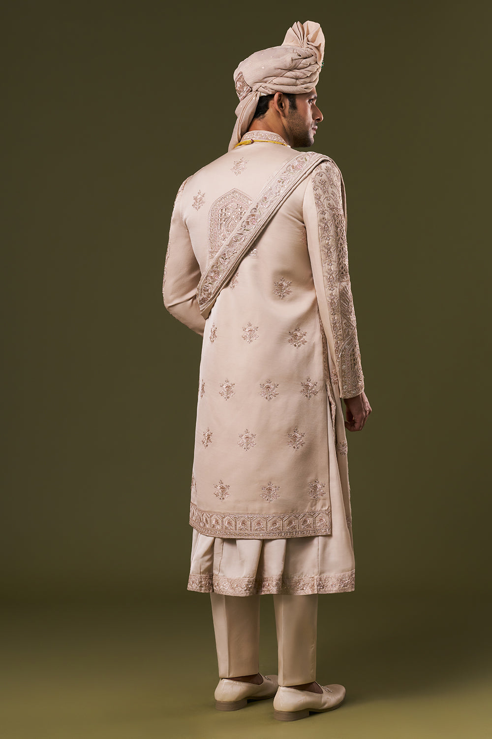 Beige Groomsman Sherwani with Cutdana and Sequins Work