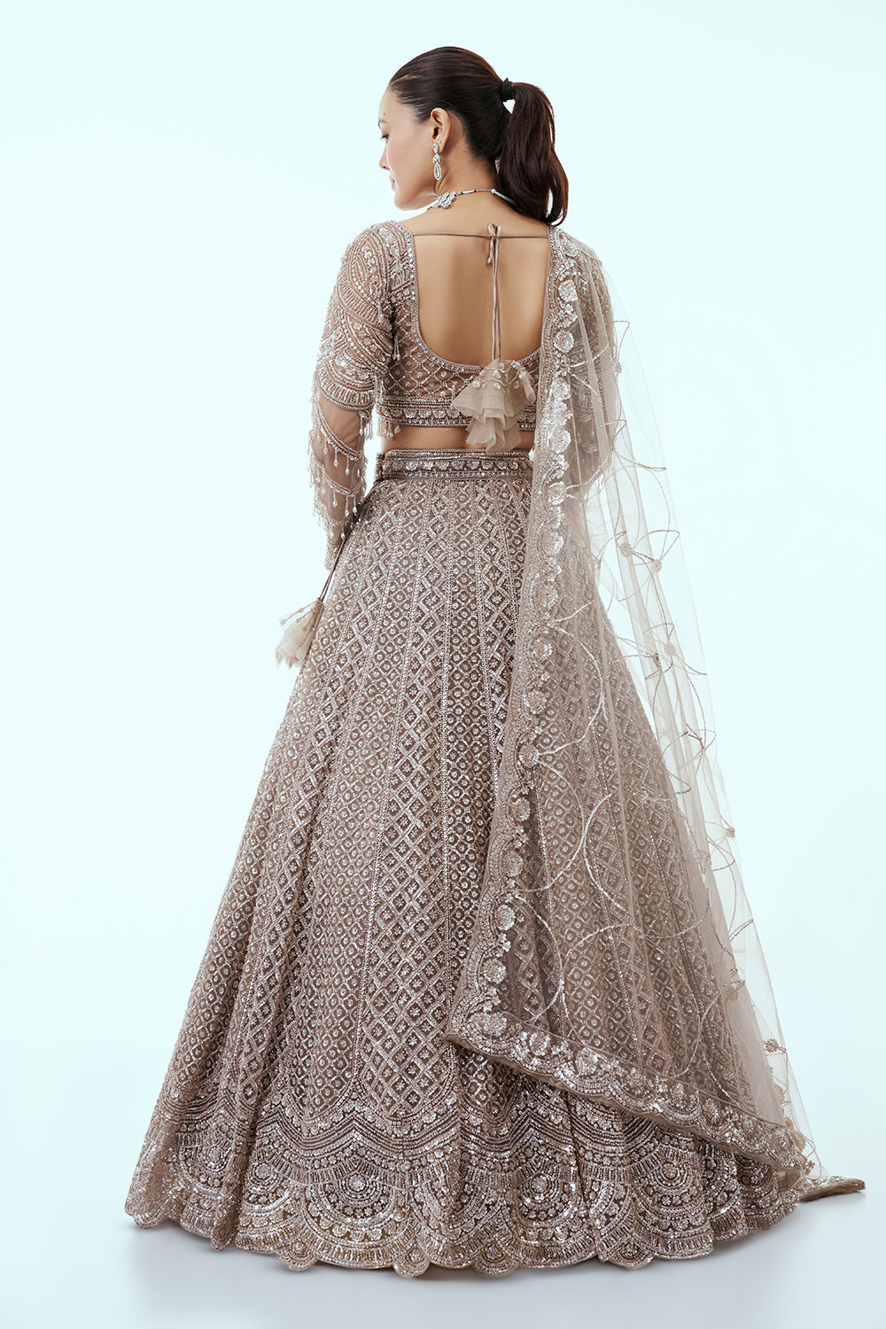 Light Grey Net Lehenga with Cutdana and Sequin Embroidery