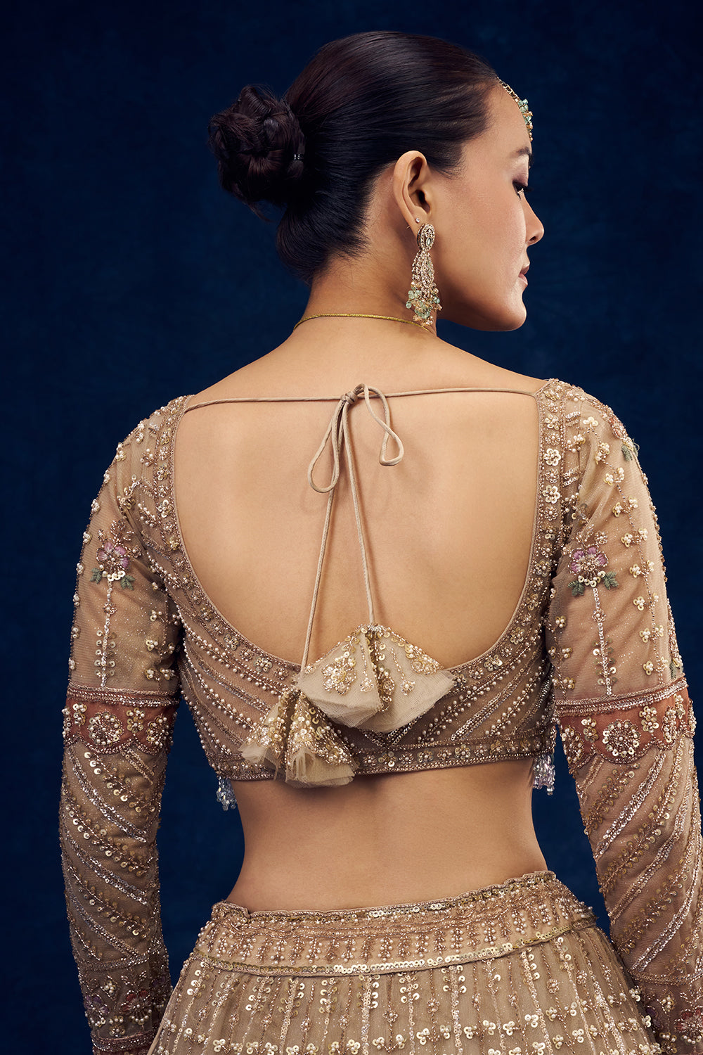 Beige Net Lehenga with Sequins and Resham Embroidery