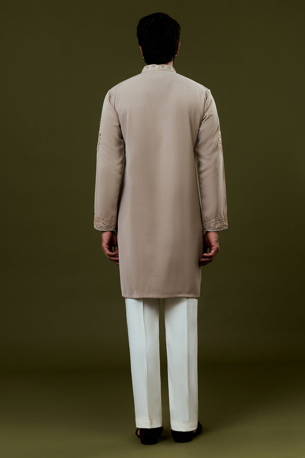 Beige Premium Crepe Mens Kurta Set with Handwork