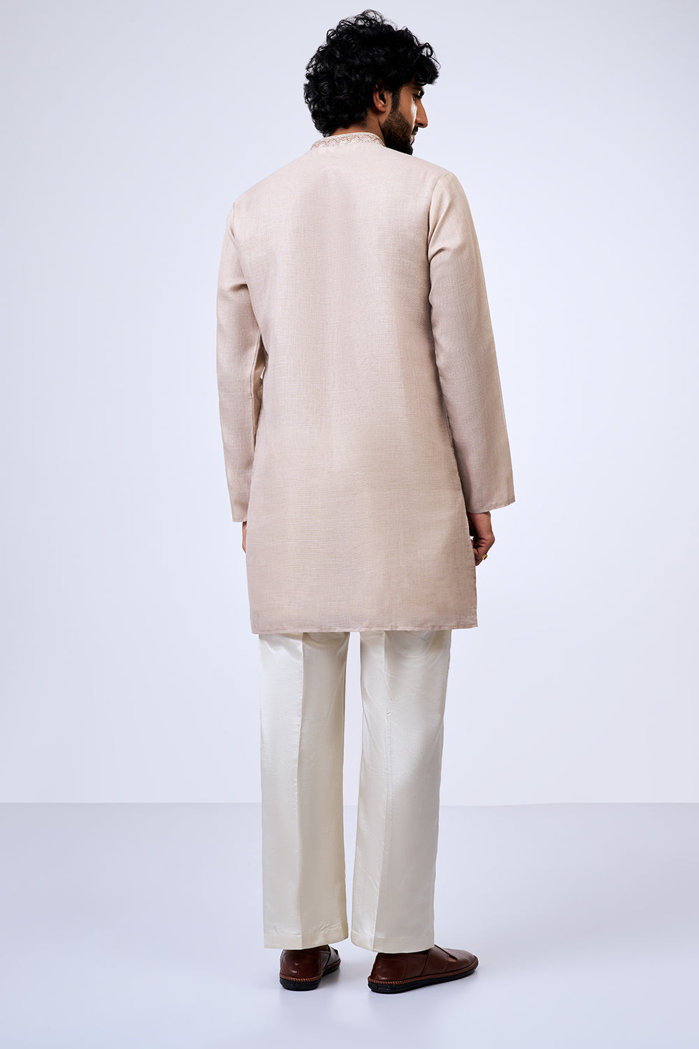 Beige Shimmer Cotton Heritage Border Embellished Kurta Set