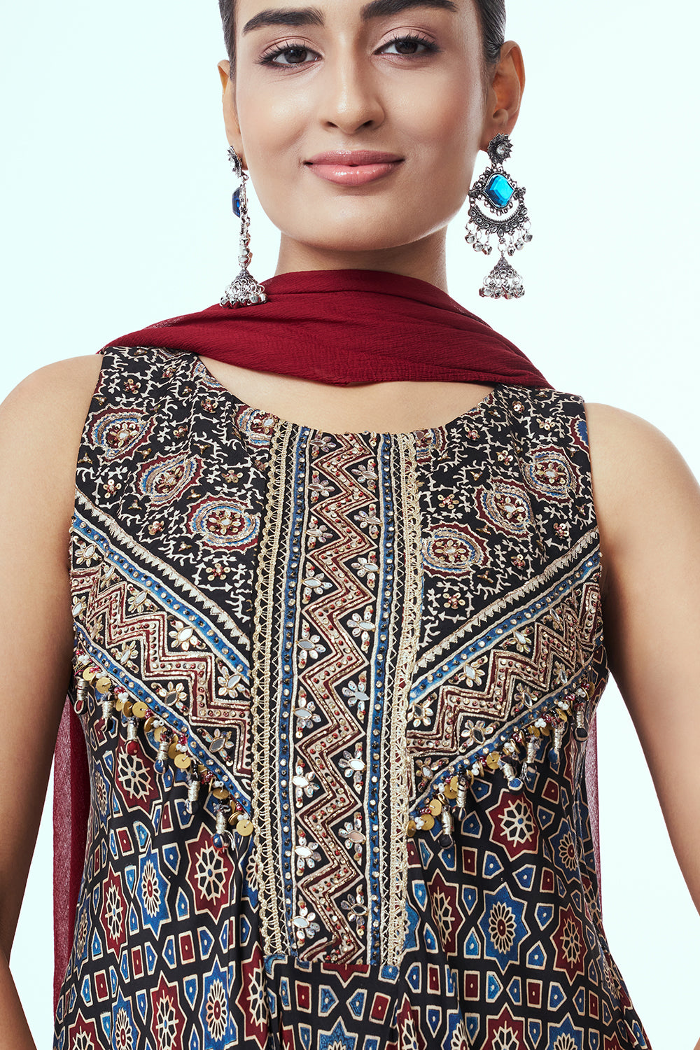 Black and Blue Modal Indo-Western Dress with Mirror Work