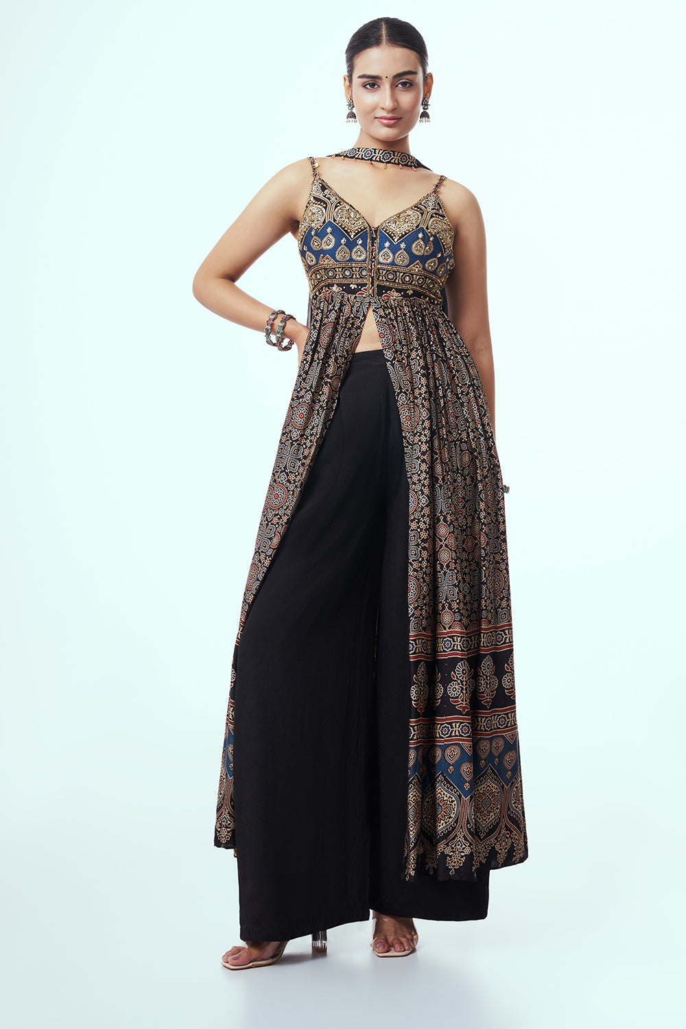 Black and Blue Modal Indo-Western Set with Cutdana Work