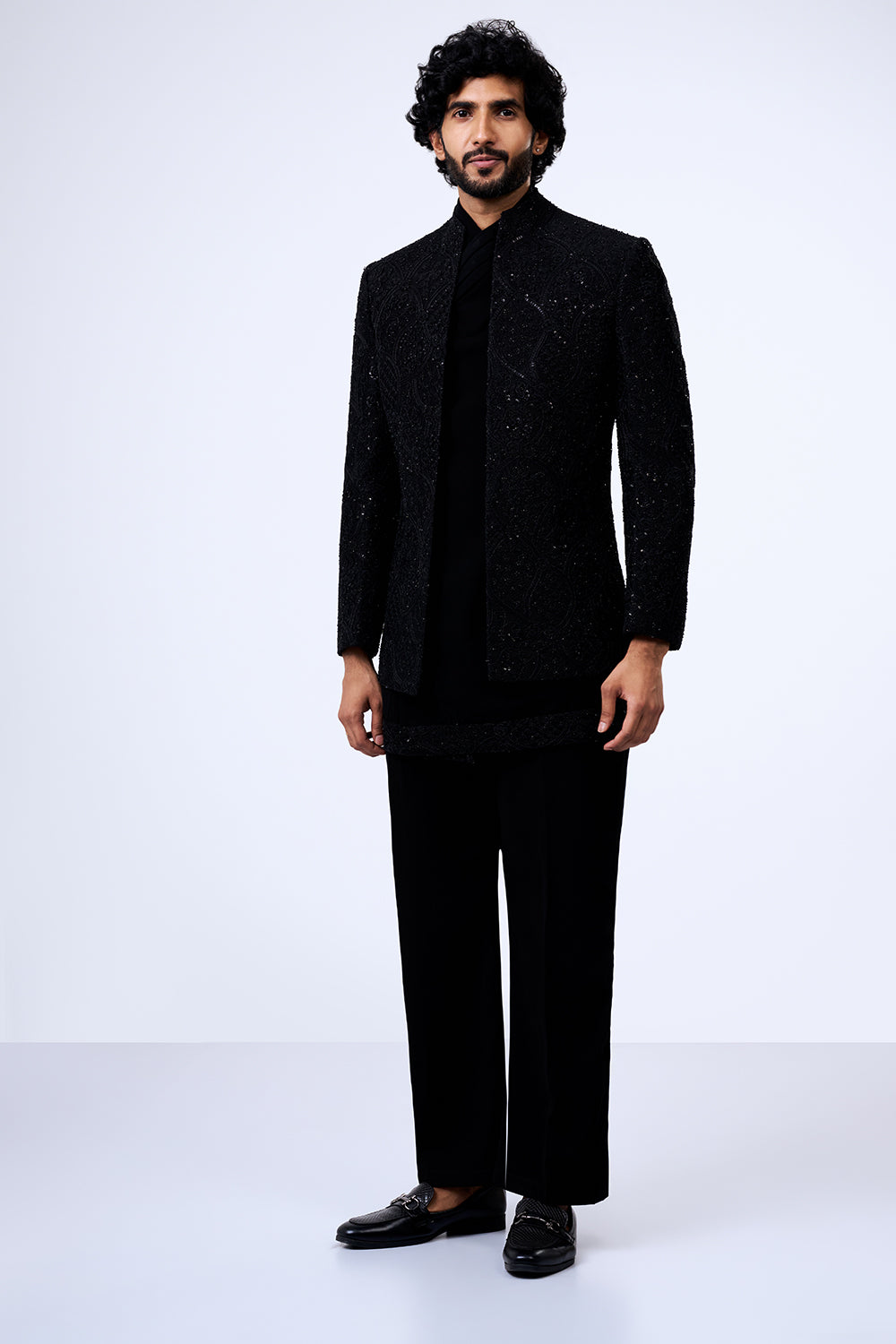 Black Art Silk Cut Dana Embellished Jacket Set