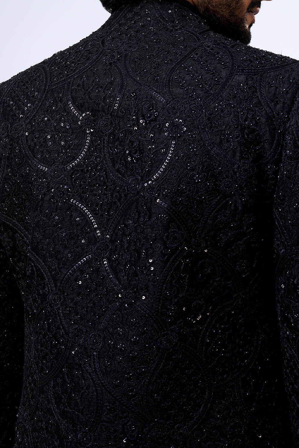 Black Art Silk Cut Dana Embellished Jacket Set