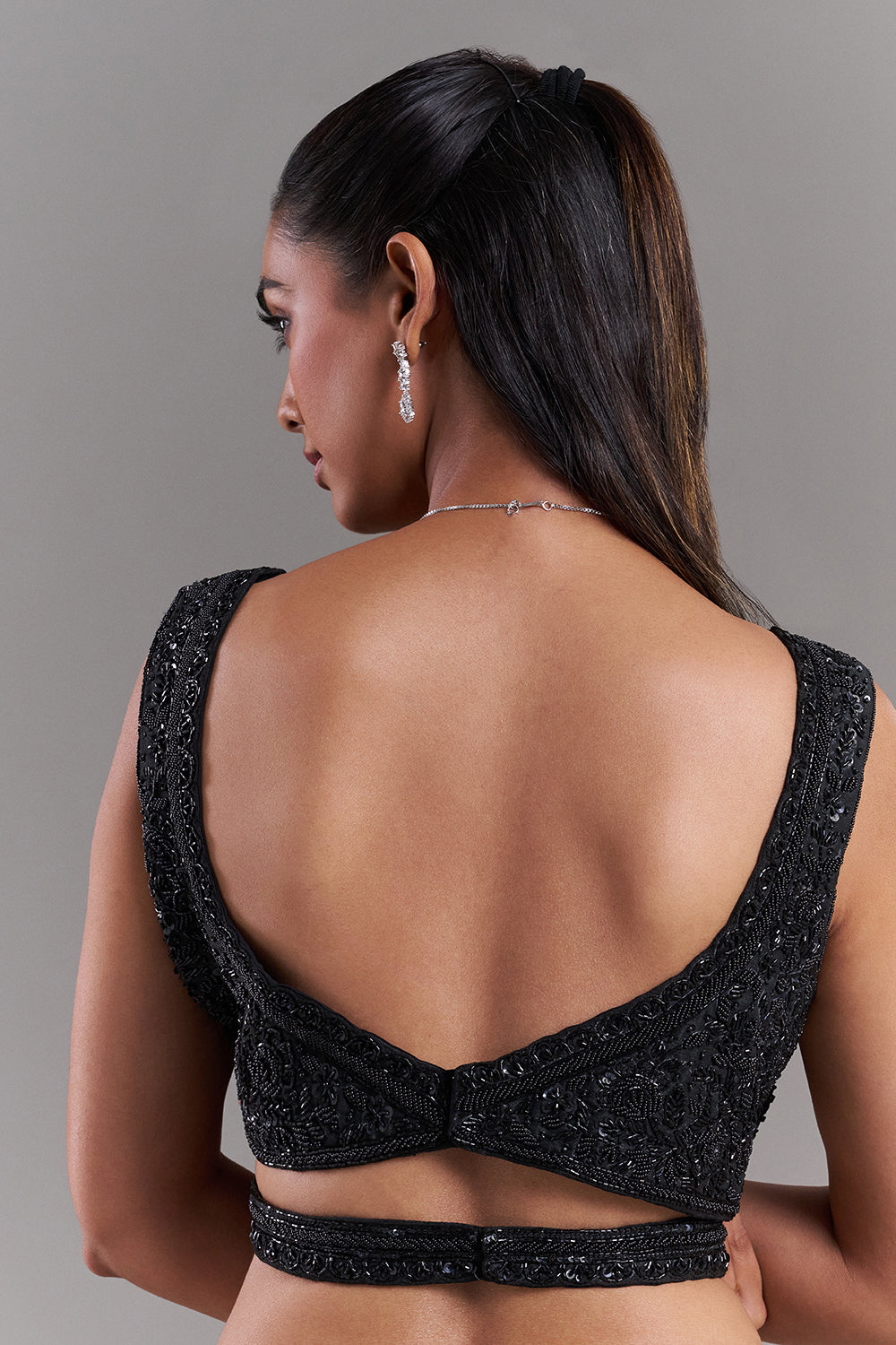 Black Art Silk Embroidered Blouse with Cutdana Work