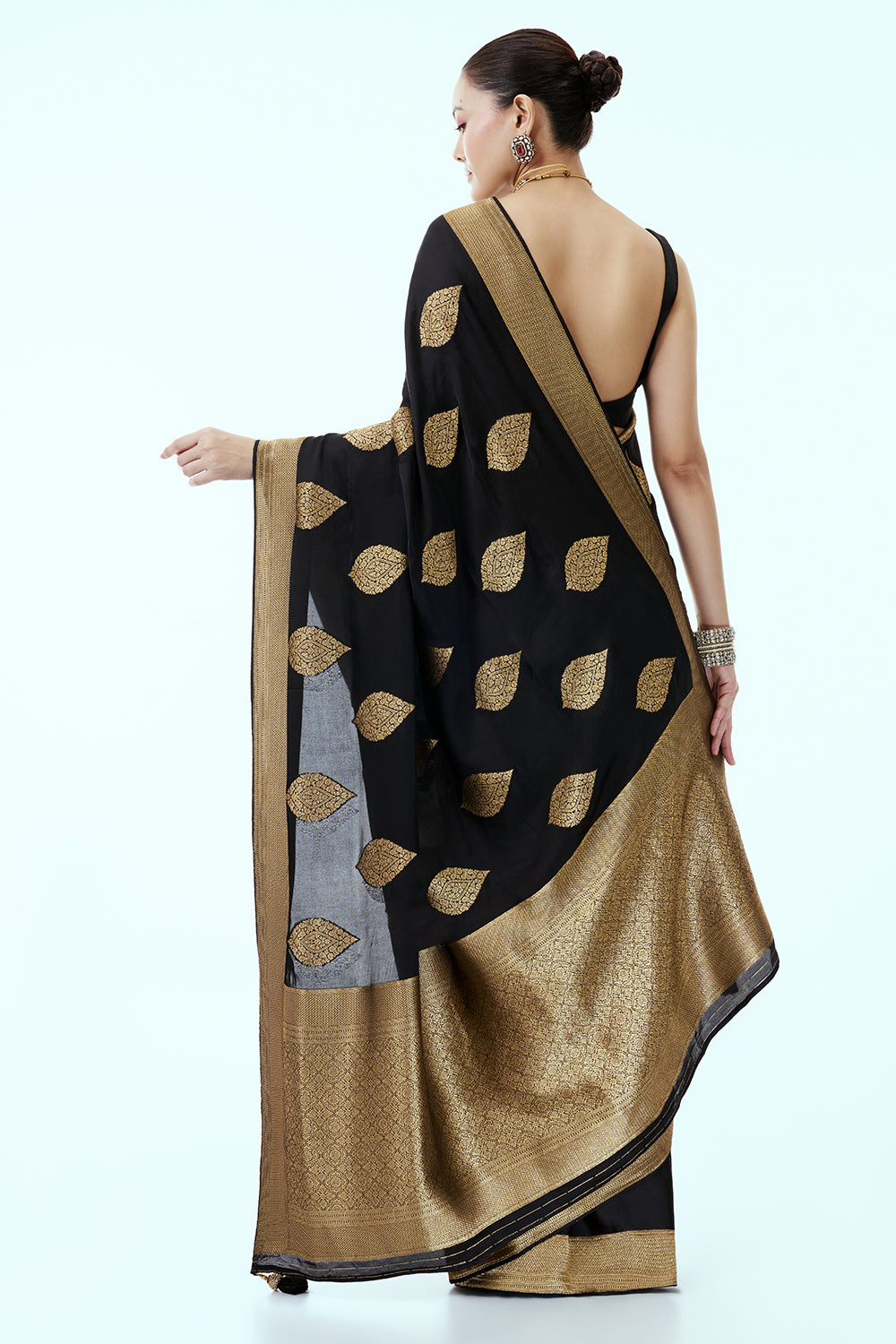 Black Art Silk Saree with Zari Butti Work and Unstitched Blouse