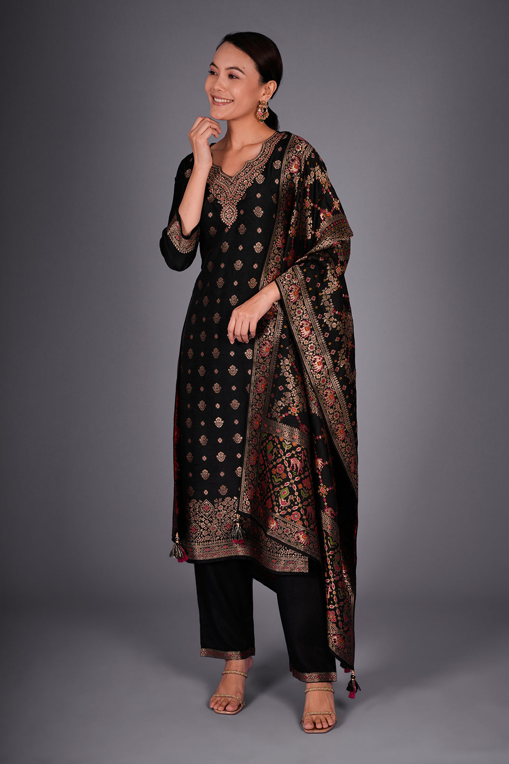 Black Banarasi Kurta Set with Buti Embroidery
