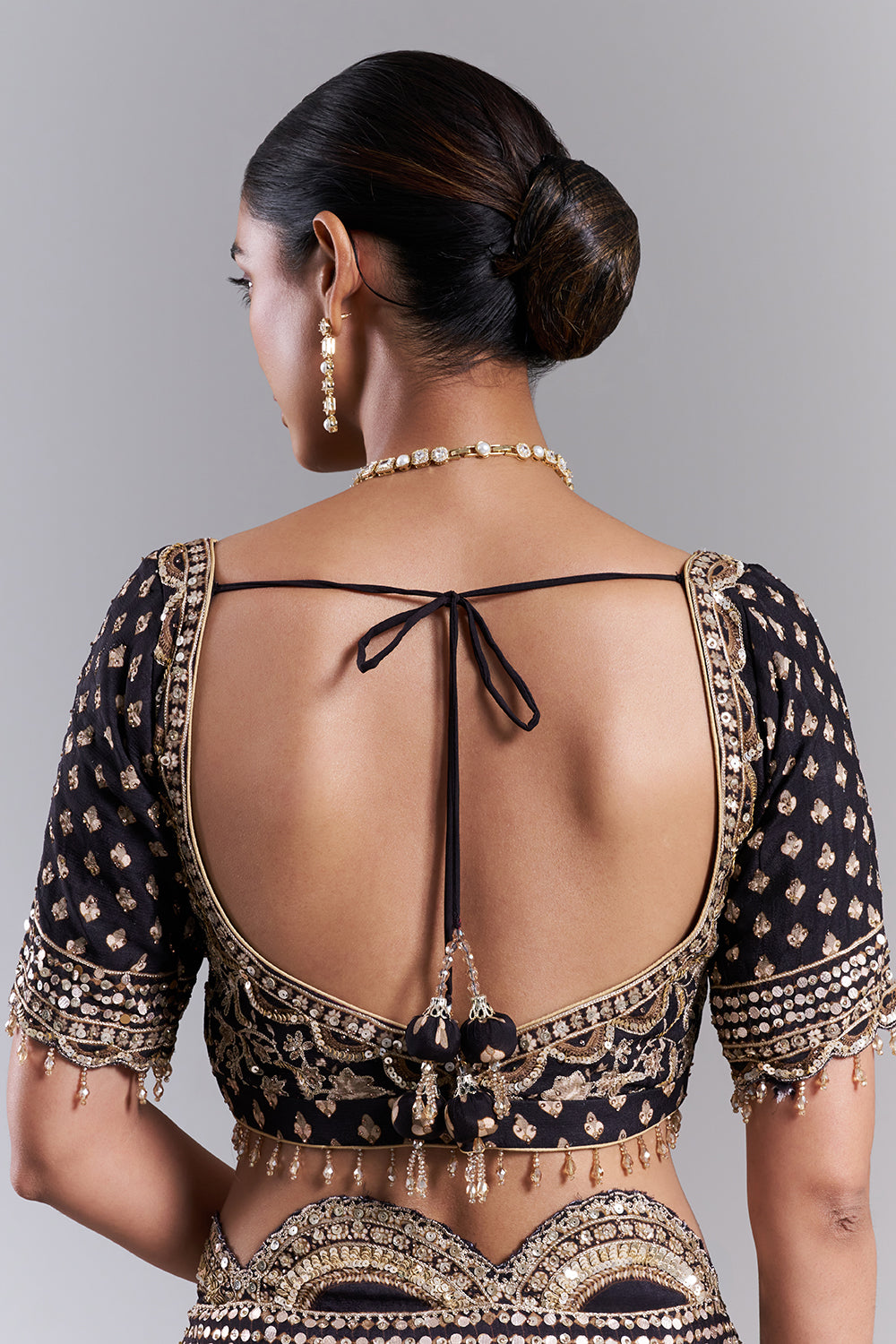 Black Chiffon Embellished Saree And Stitched Blouse