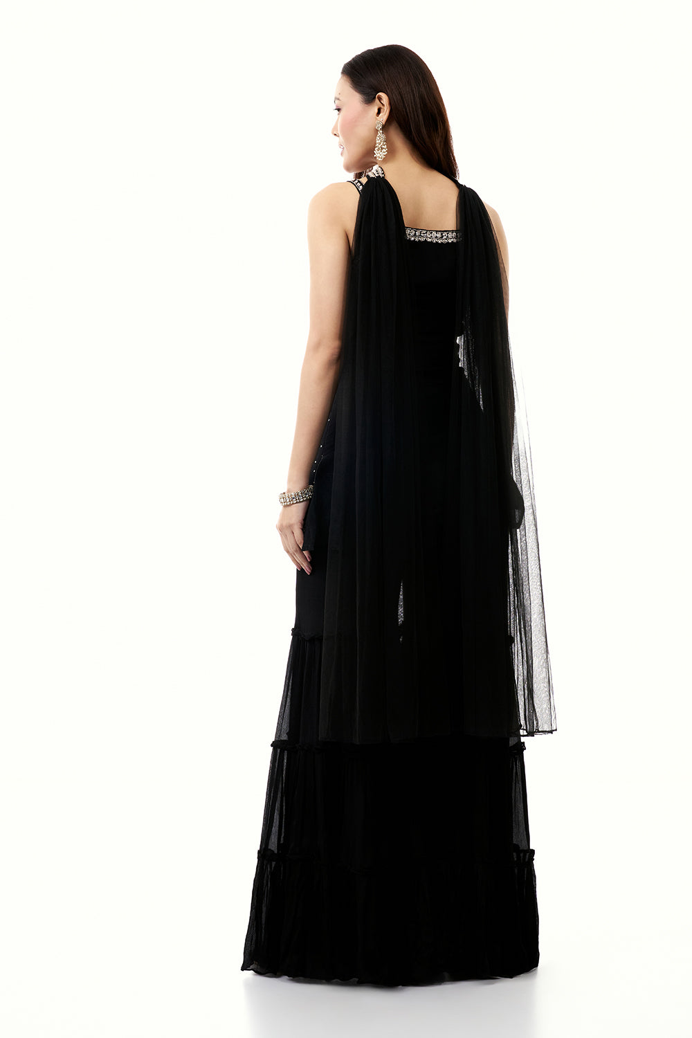 Black Chinon Sharara Set with Cutdana and Sequin Work
