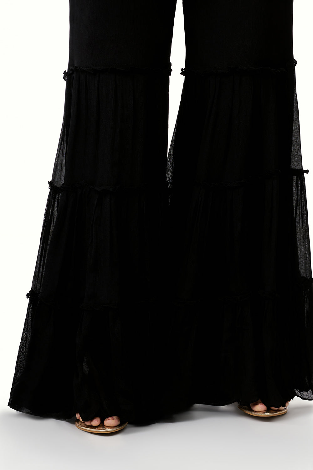 Black Chinon Sharara Set with Cutdana and Sequin Work