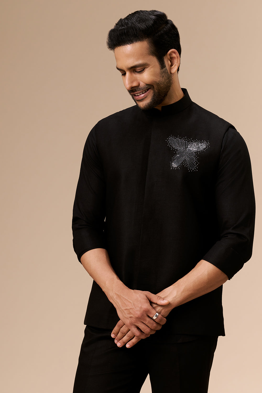 Black Cotton Bundi Set with Bead Work