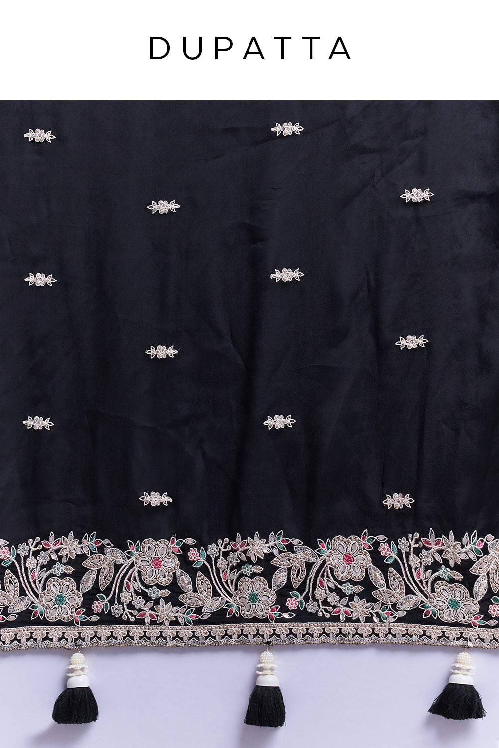 Black Crepe Embroidered Saree with Stitched Blouse