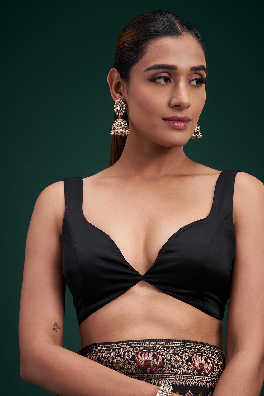 Black Dola Silk Saree with Elephant Motifs and Unstitched Blouse