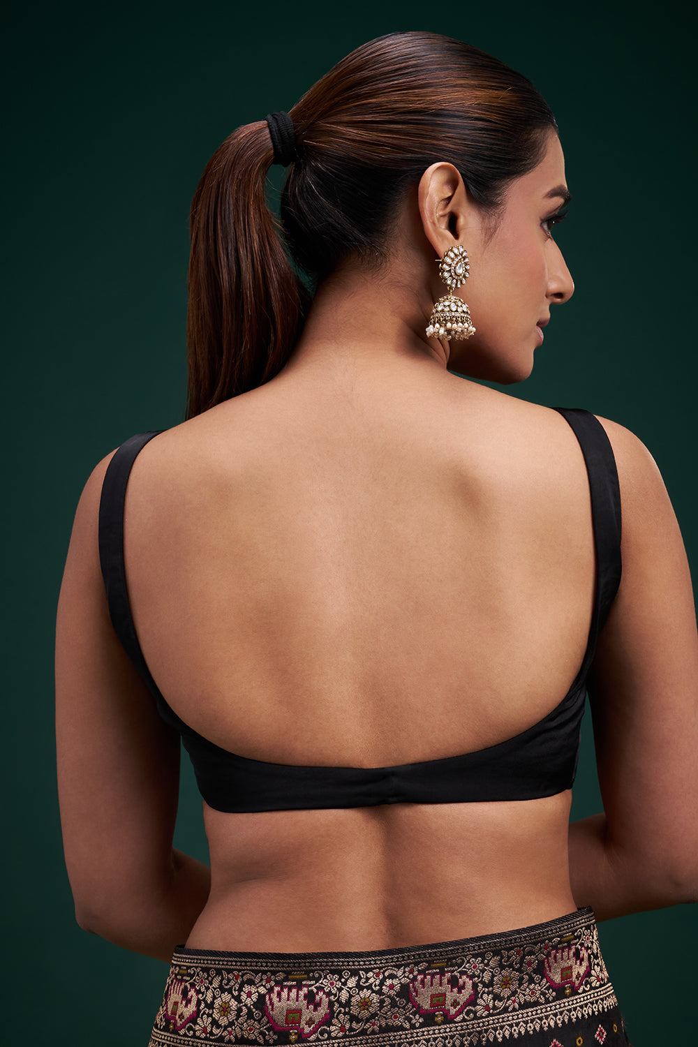 Black Dola Silk Saree with Elephant Motifs and Unstitched Blouse