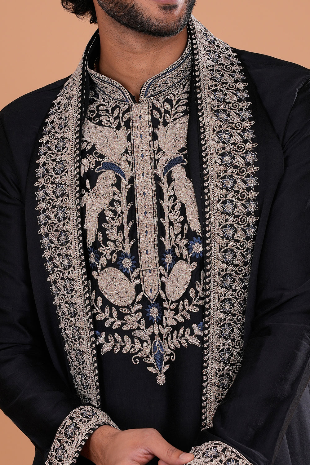Black Embroidered Festive Men's Kurta Set