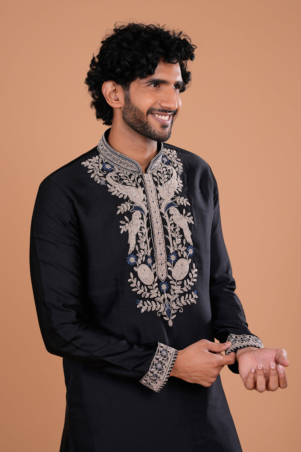 Black Embroidered Festive Men's Kurta Set