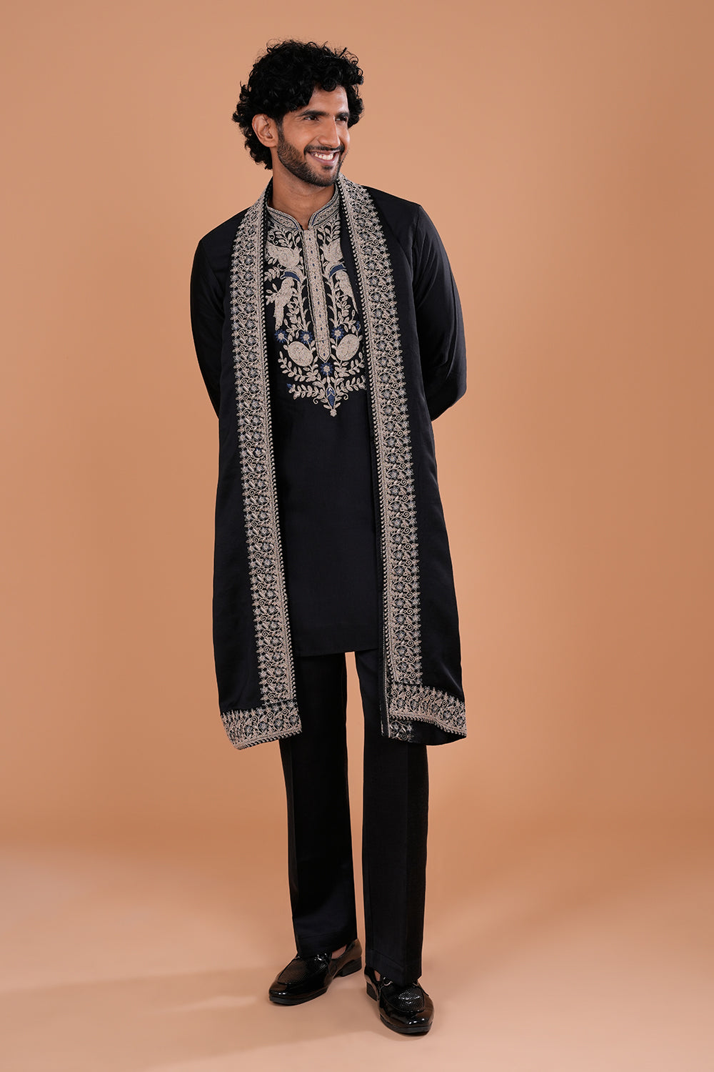 Black Embroidered Festive Men's Kurta Set