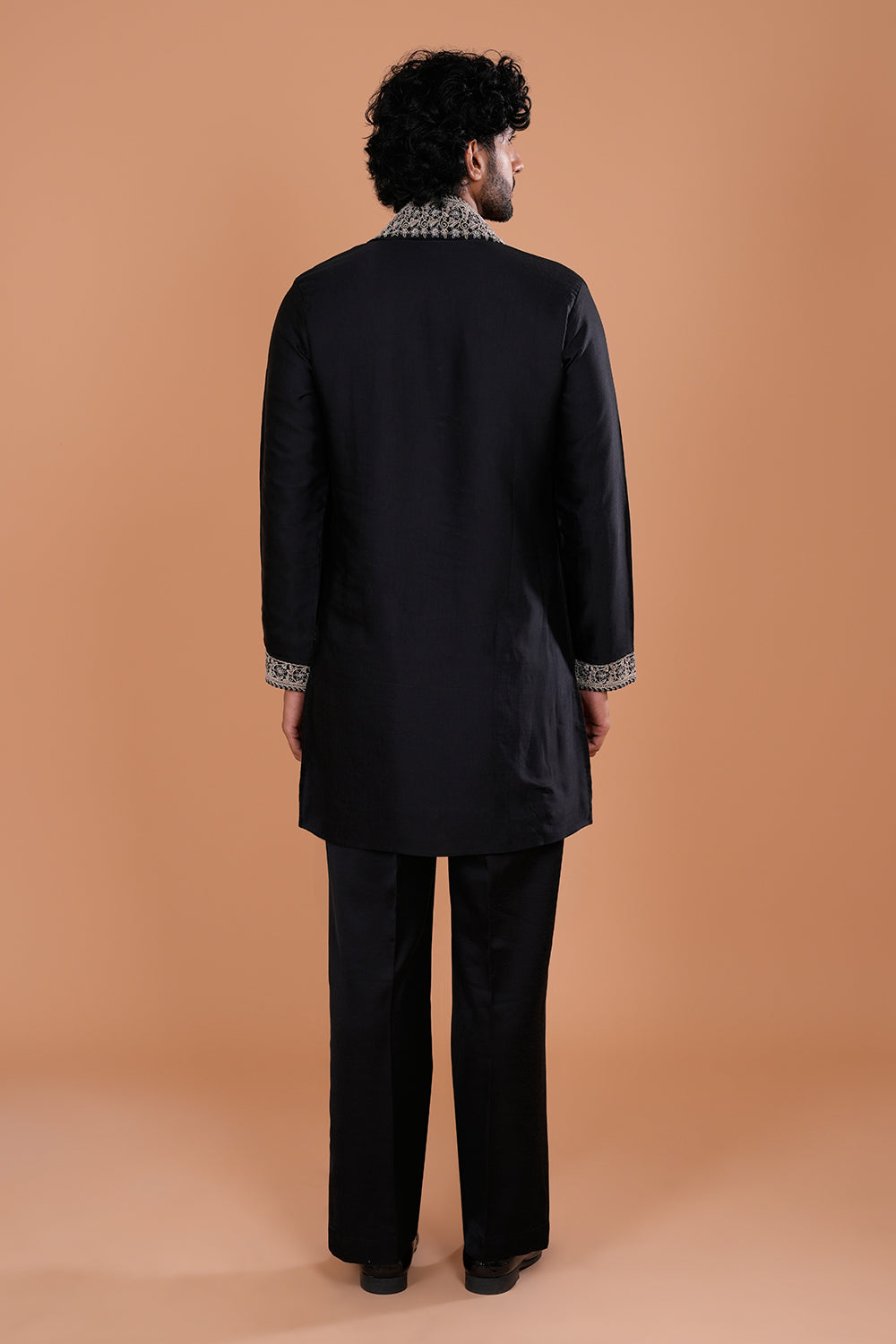 Black Embroidered Festive Men's Kurta Set