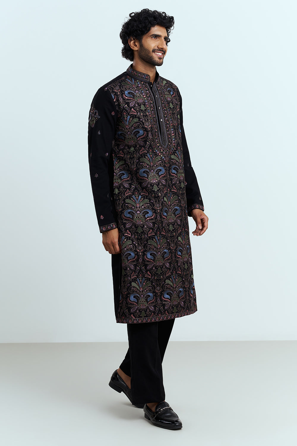 Black Embroidered Men's Kurta Set