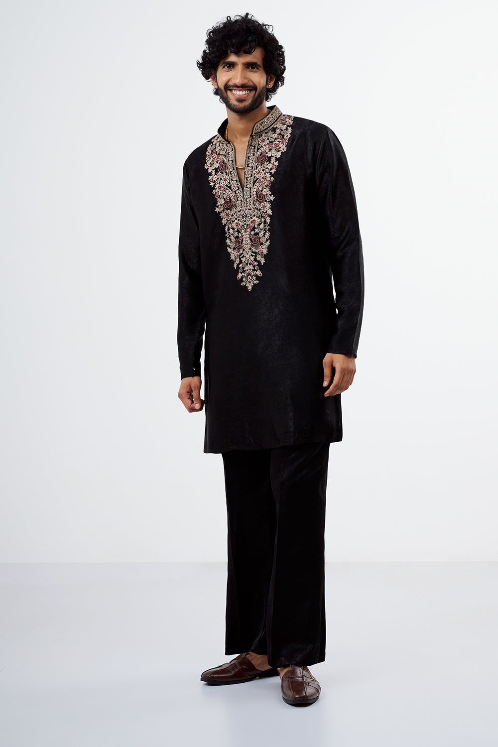 Black Velvet Embroidered Men's Kurta Set