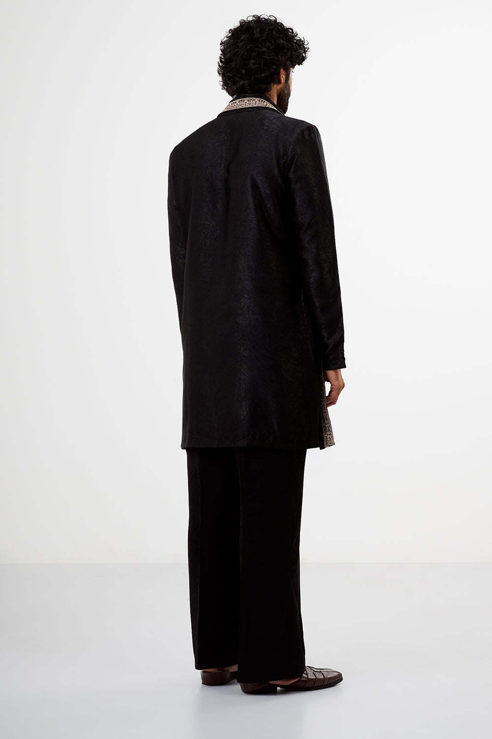 Black Velvet Embroidered Men's Kurta Set