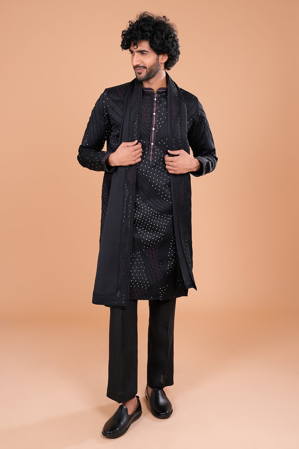 Black Embroidered Statement Men's Kurta Set