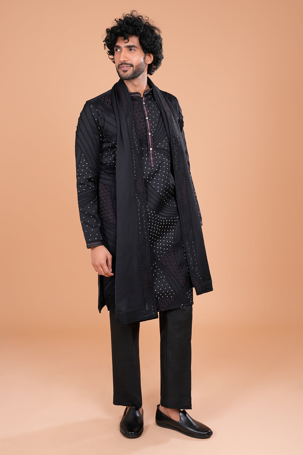 Black Embroidered Statement Men's Kurta Set