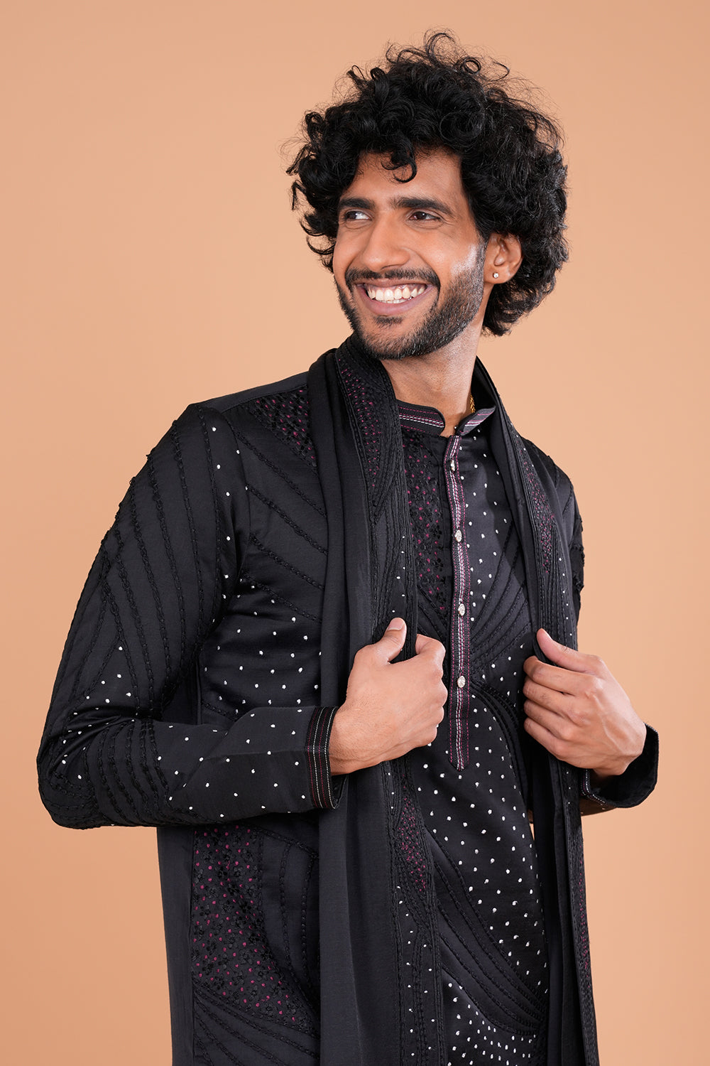 Black Embroidered Statement Men's Kurta Set