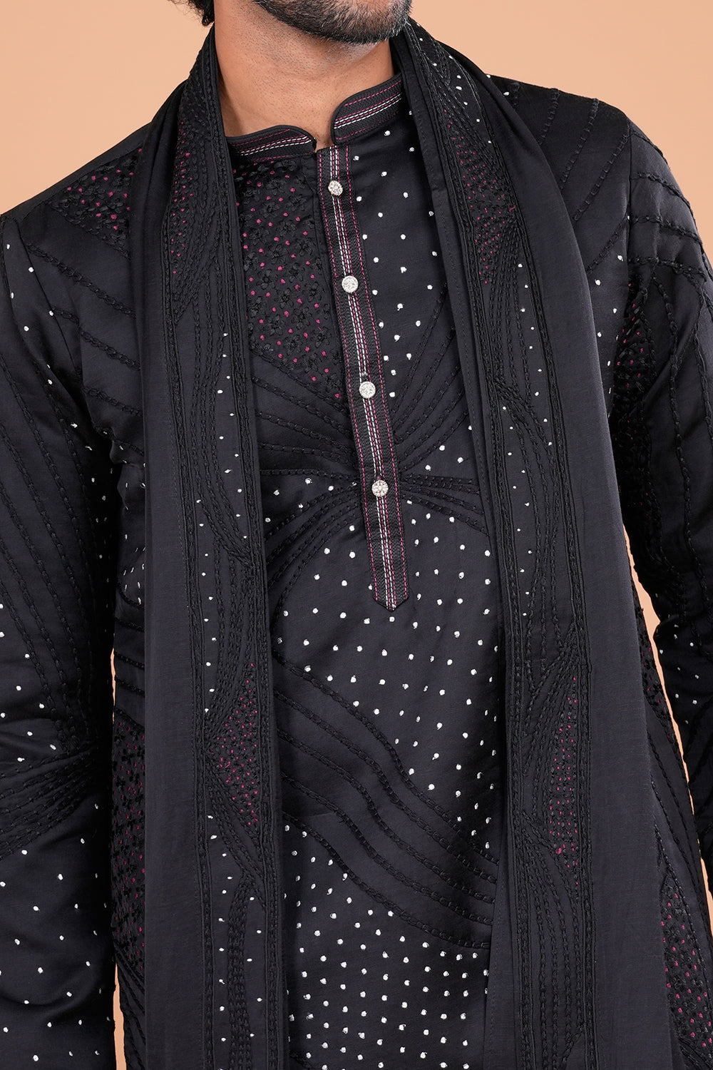 Black Embroidered Statement Men's Kurta Set