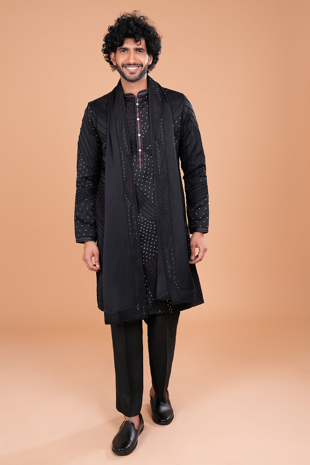Black Embroidered Statement Men's Kurta Set