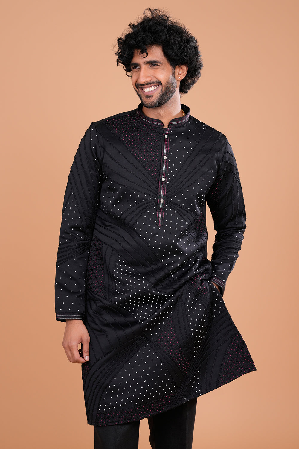 Black Embroidered Statement Men's Kurta Set
