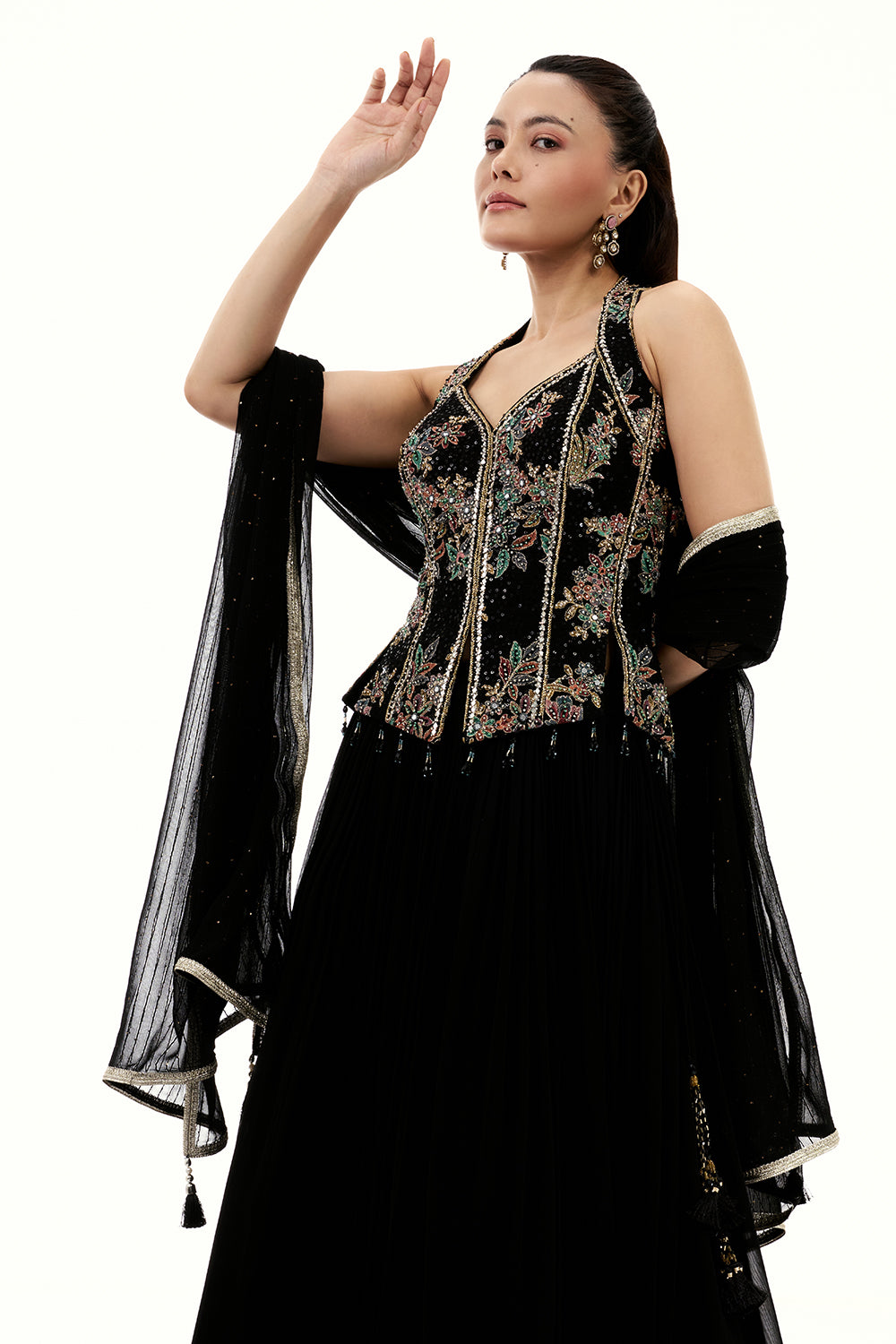 Black Georgette Lehenga with Resham and Sequin Work
