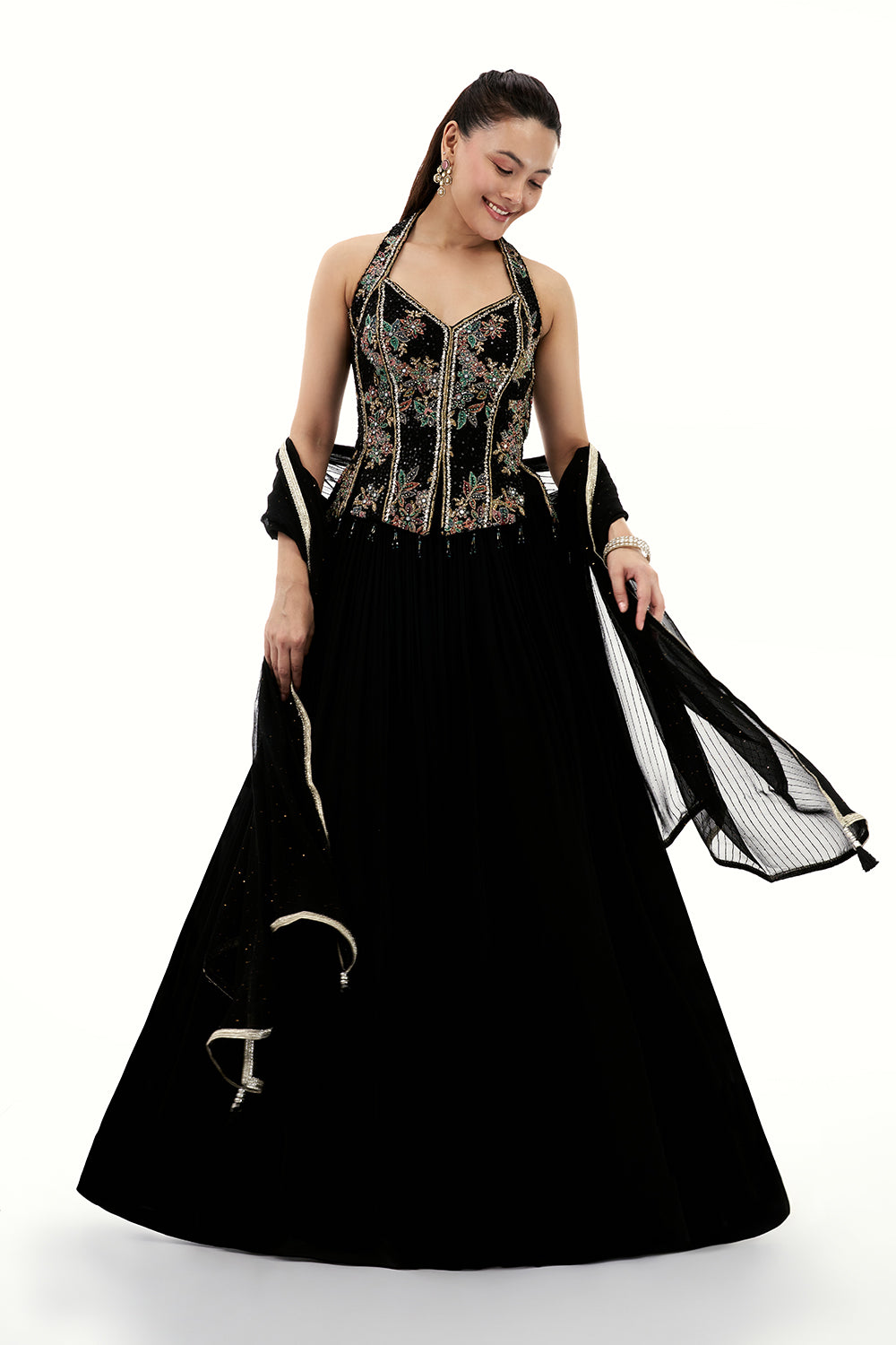 Black Georgette Lehenga with Resham and Sequin Work