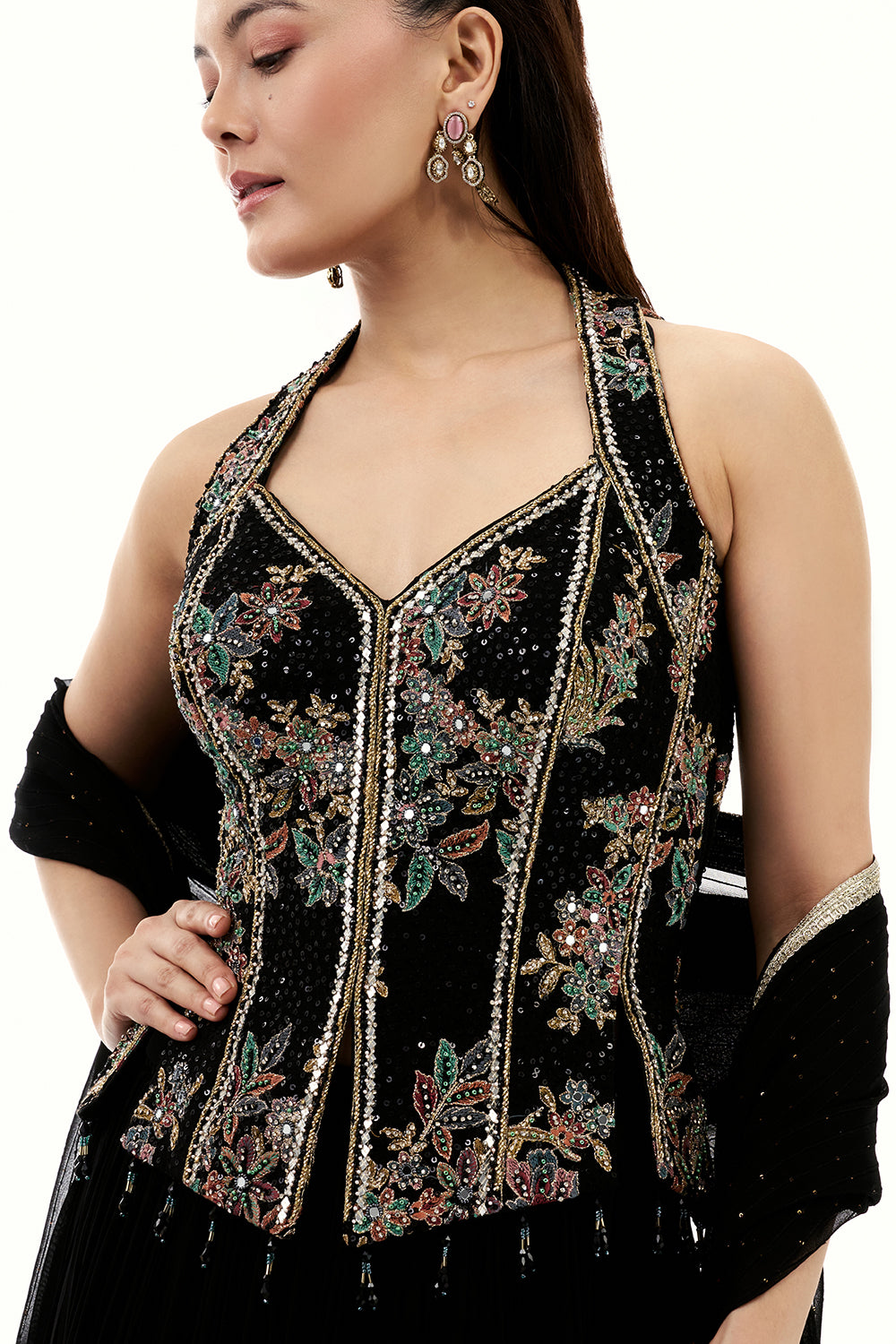 Black Georgette Lehenga with Resham and Sequin Work