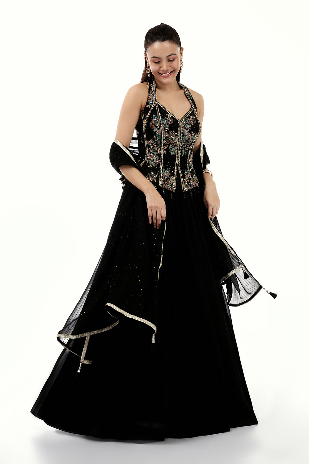 Black Georgette Lehenga with Resham and Sequin Work