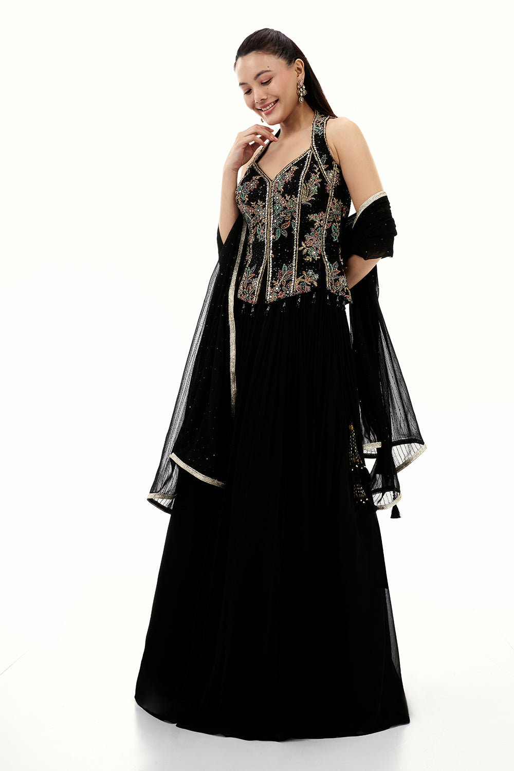 Black Georgette Lehenga with Resham and Sequin Work