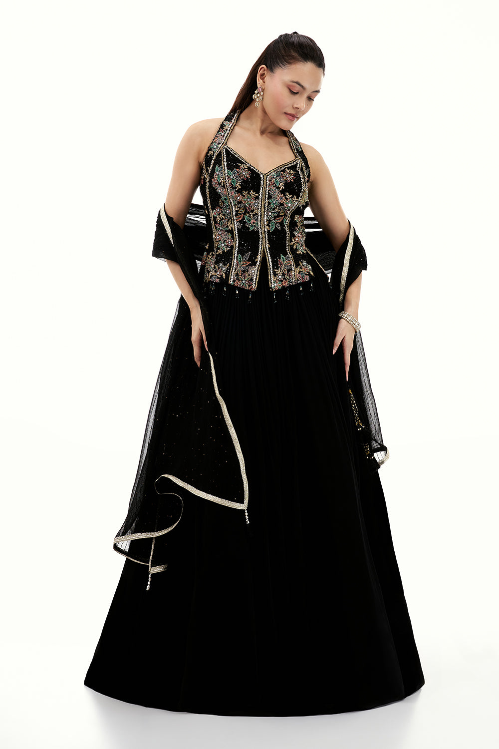 Black Georgette Lehenga with Resham and Sequin Work
