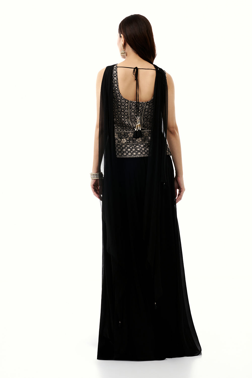 Black Georgette Palazzo Set with Mirror and Zari Work