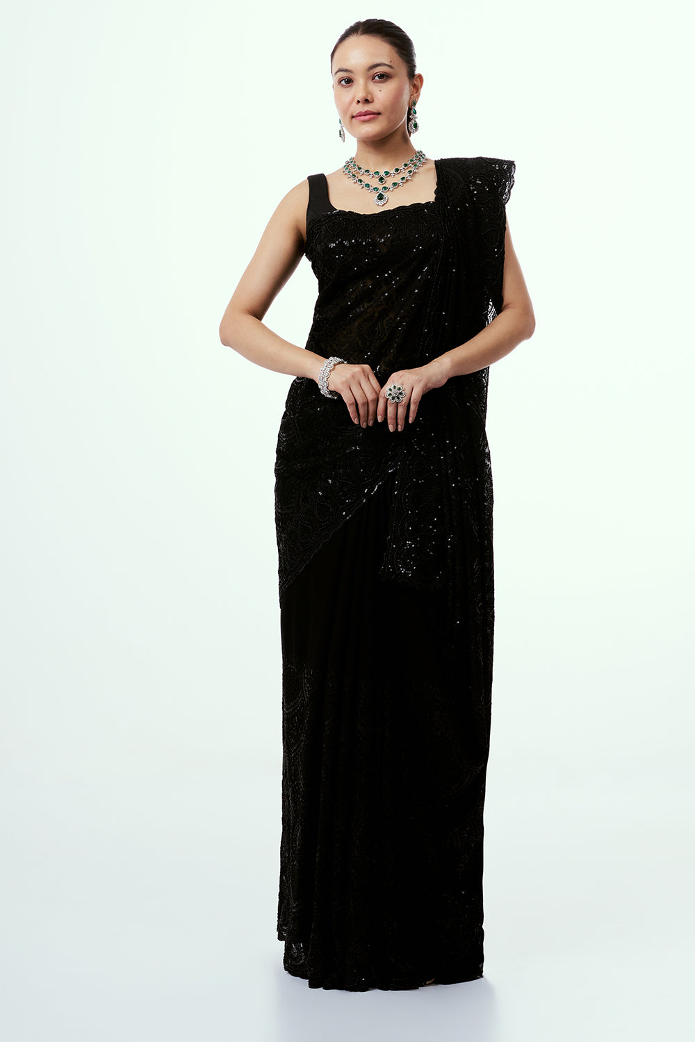Black Georgette Saree with Resham Embroidery