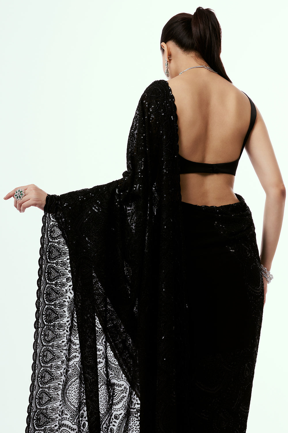 Black Georgette Saree with Resham Embroidery