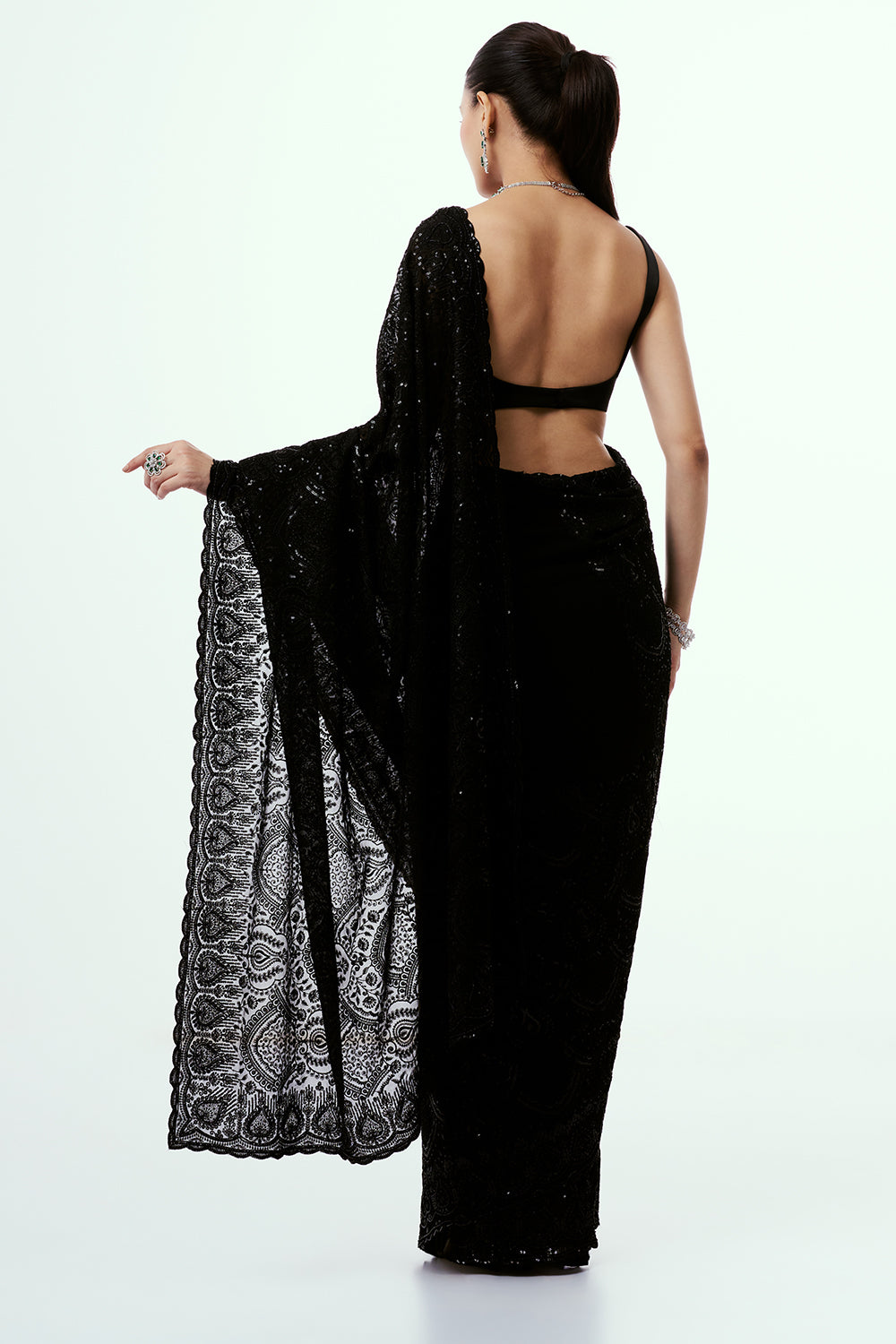 Black Georgette Saree with Resham Embroidery