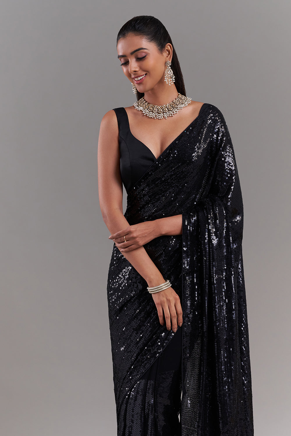 Black Georgette Saree with Sequin Work
