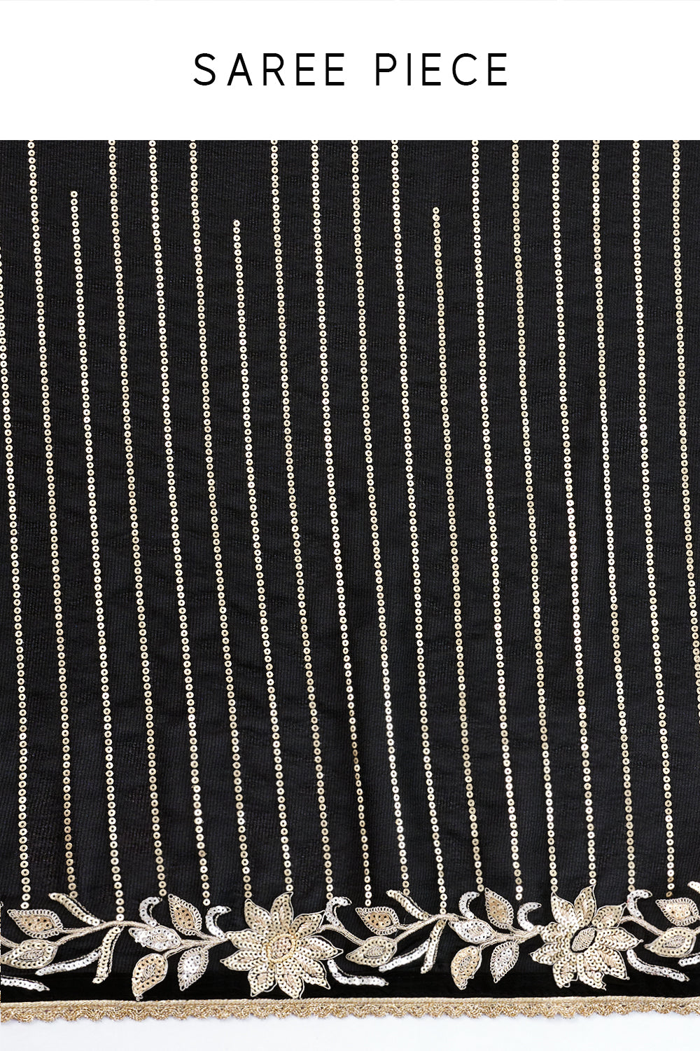 Black Georgette Saree with Stripe and Floral Design in Sequin Work