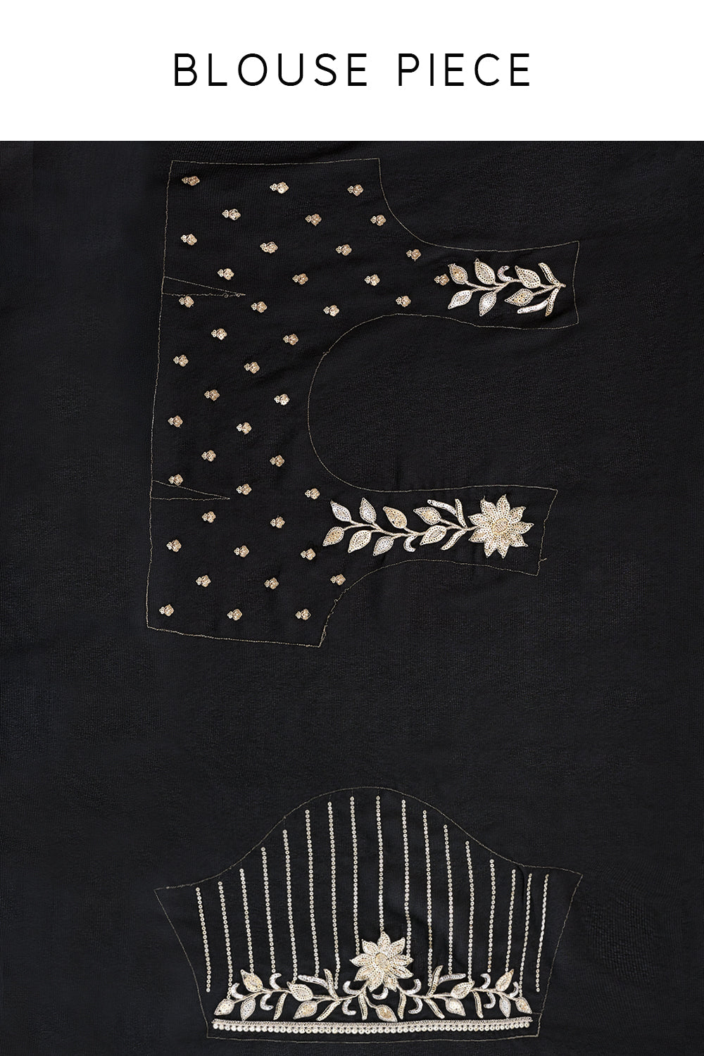 Black Georgette Saree with Stripe and Floral Design in Sequin Work
