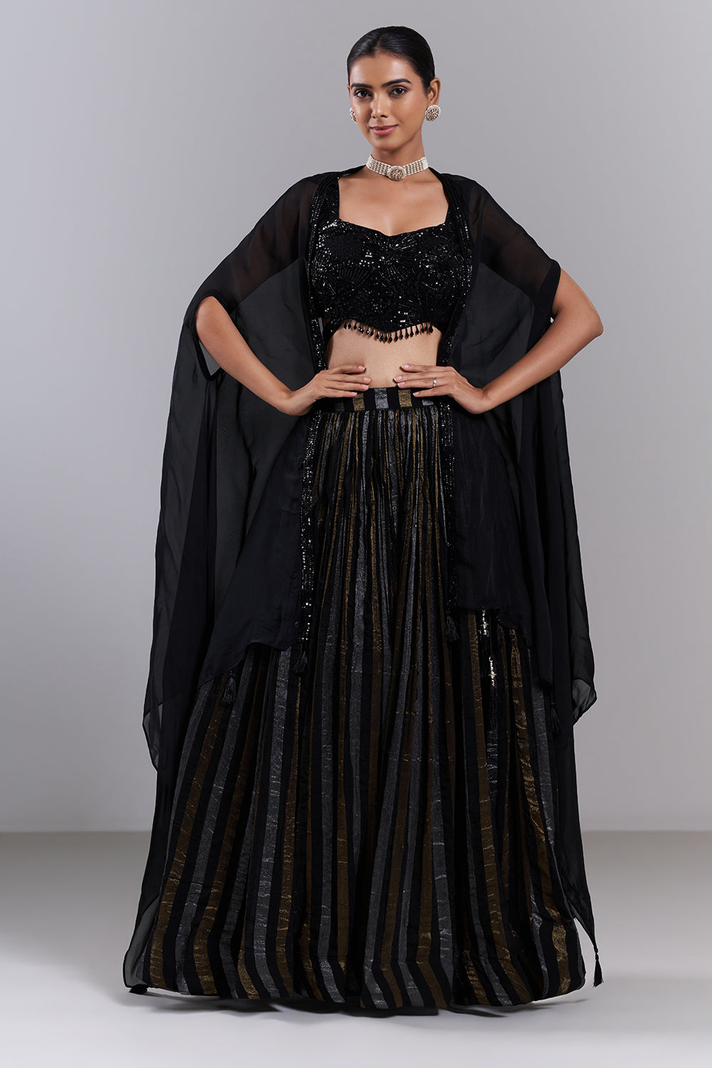 Black Georgette Sequin Embellished Lehenga Set