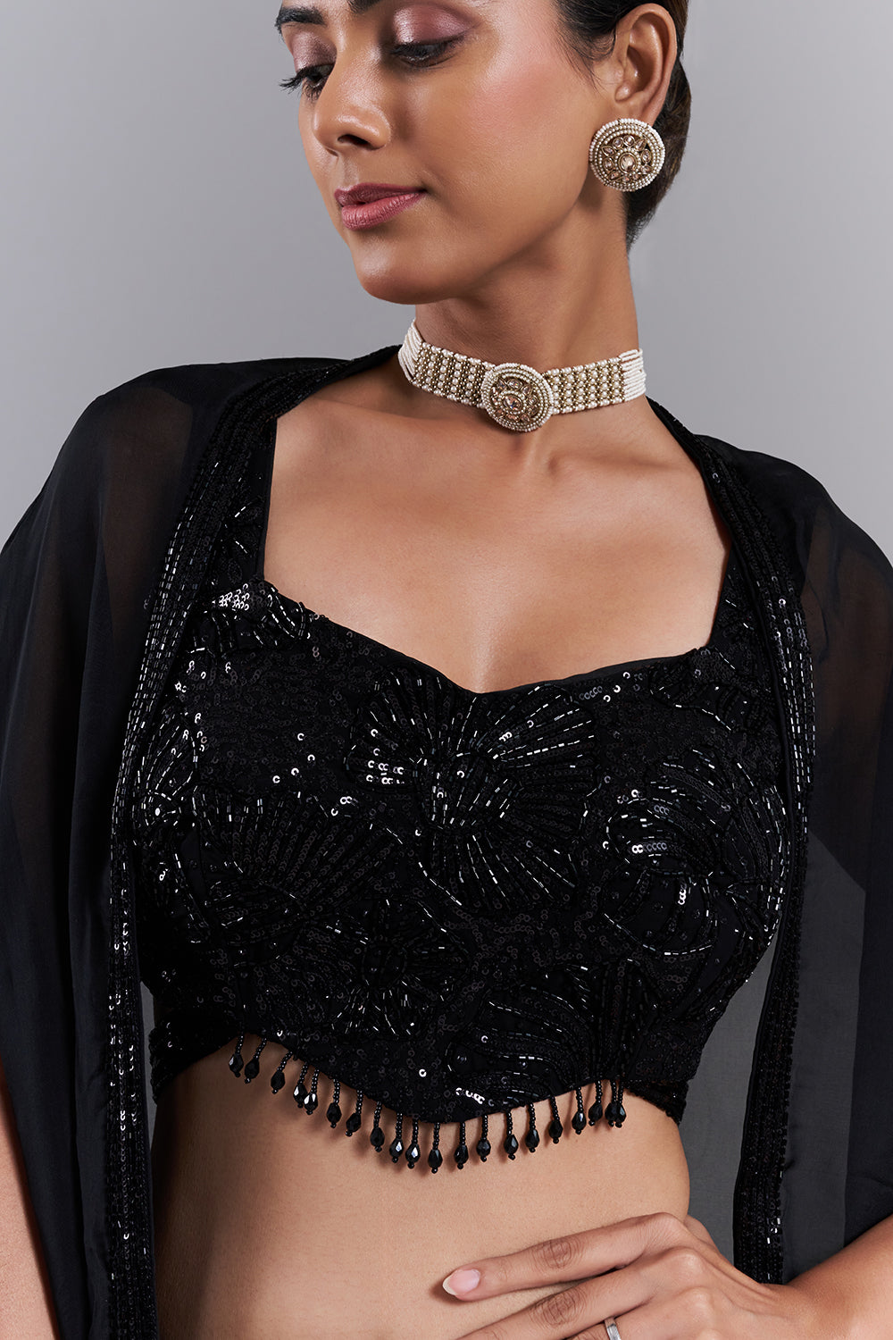 Black Georgette Sequin Embellished Lehenga Set